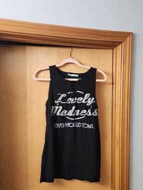 Black Lace-Up Graphic Tank "Lonely Madness" Maurices Size Small